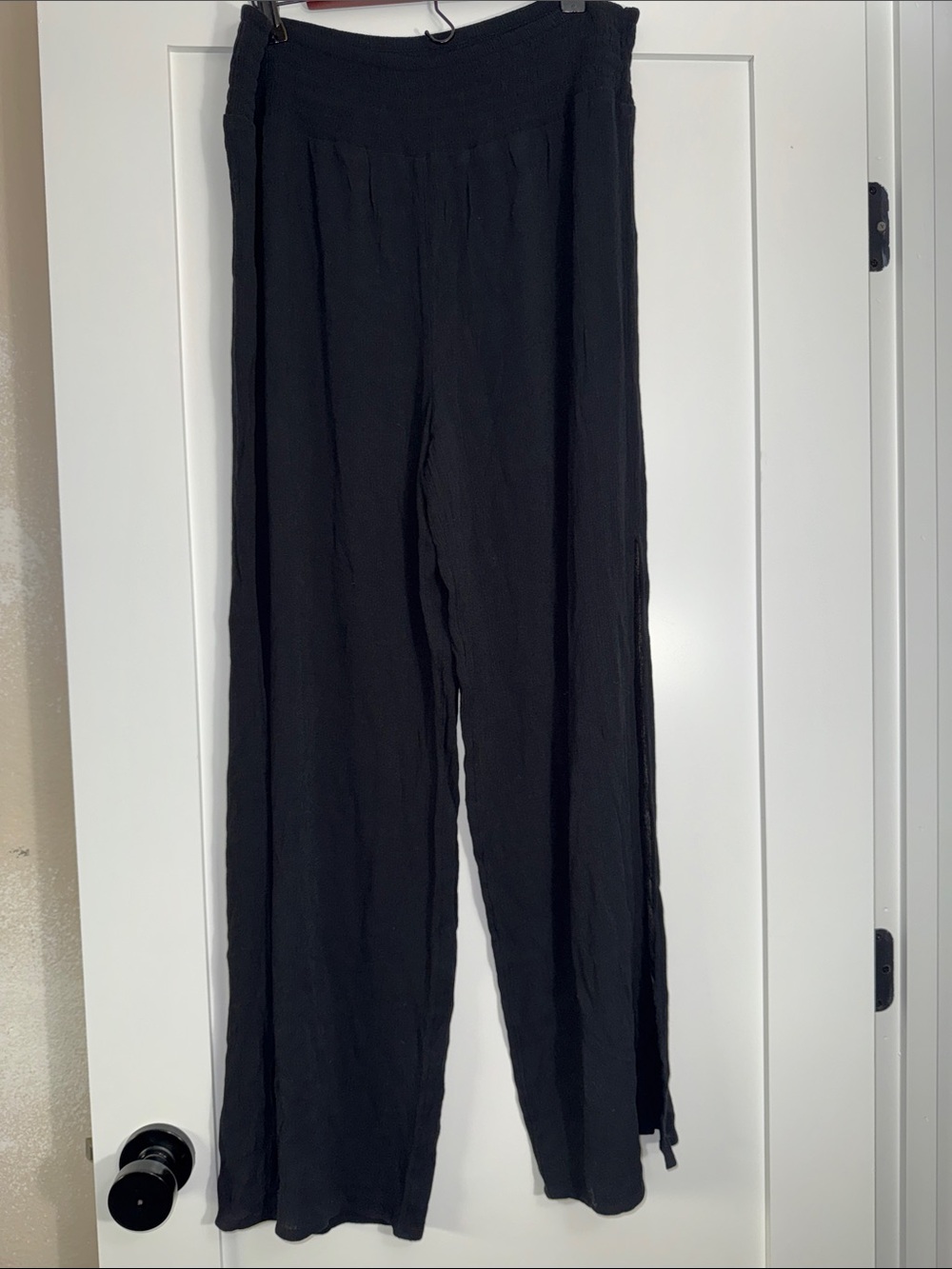 Shade & Shore Black Elastic Waist Pull-On Open Side Slit Lounger pants Sz Large